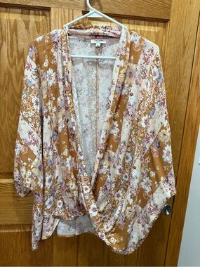 ANDREE BY UNIT Mustard Floral Surplice Twist Front Blouse